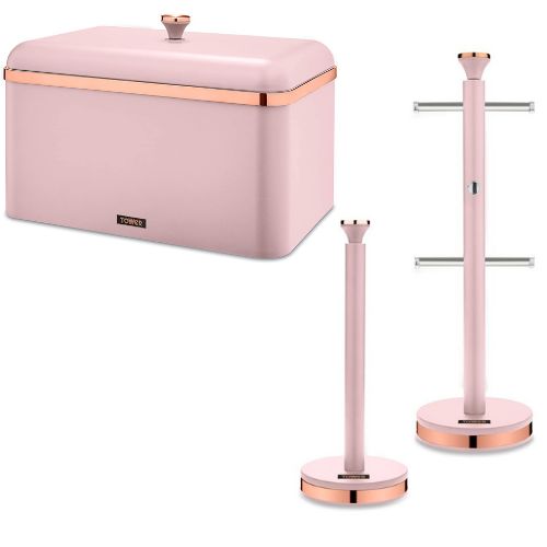 Tower Cavaletto Bread Bin, Mug Tree, Towel Pole Kitchen Set Pink & Rose Gold