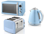 SWAN Retro Blue 1.5L 3KW Jug Kettle, 4 Slice Toaster ST34020BLN & 800W 20L Digital Microwave