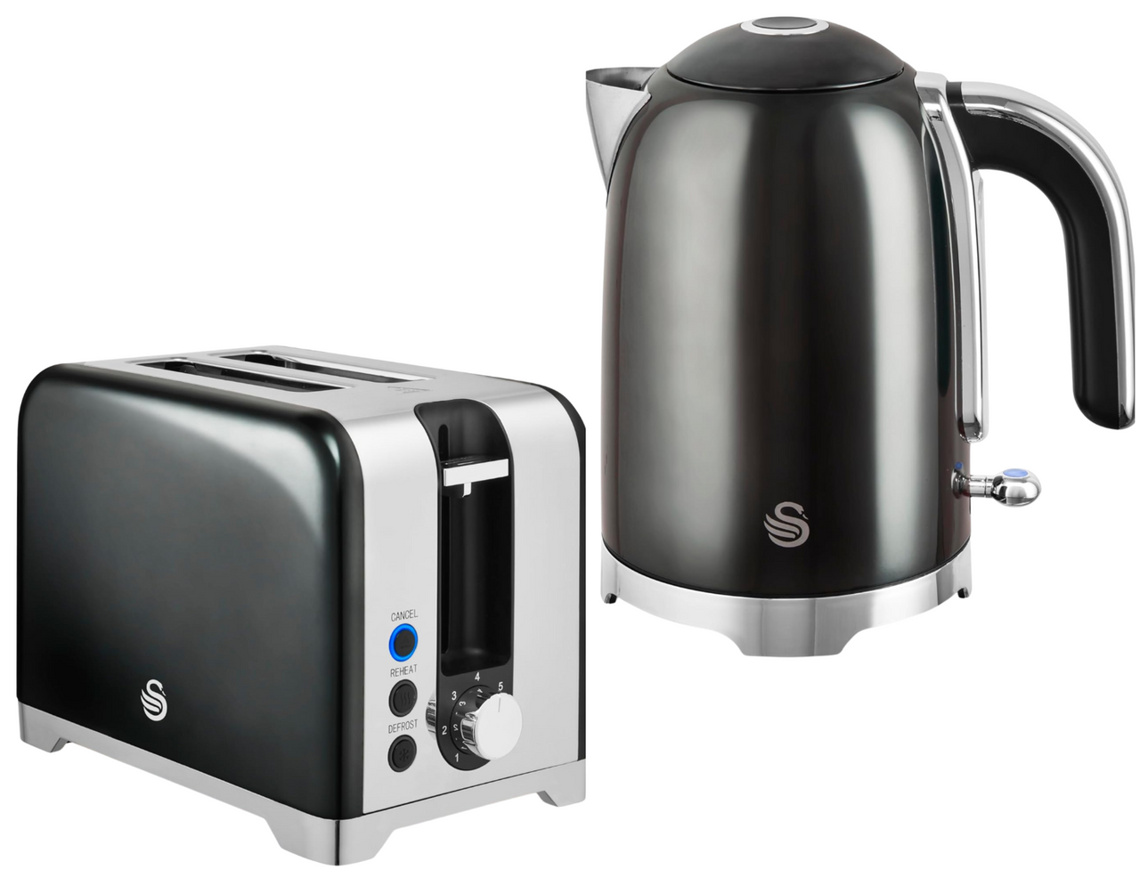 Swan Solace Graphite  Kettle & 2 Slice Toaster High Gloss Finish & Chrome Trim0