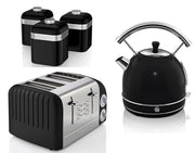 Swan Retro Black Set of 5 - Dome Kettle, 4 Slice Toaster & 3 Storage Canisters