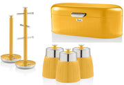SWAN Retro Yellow Bread Bin Canisters Mug Tree Towel Pole Kitchen Storage Set