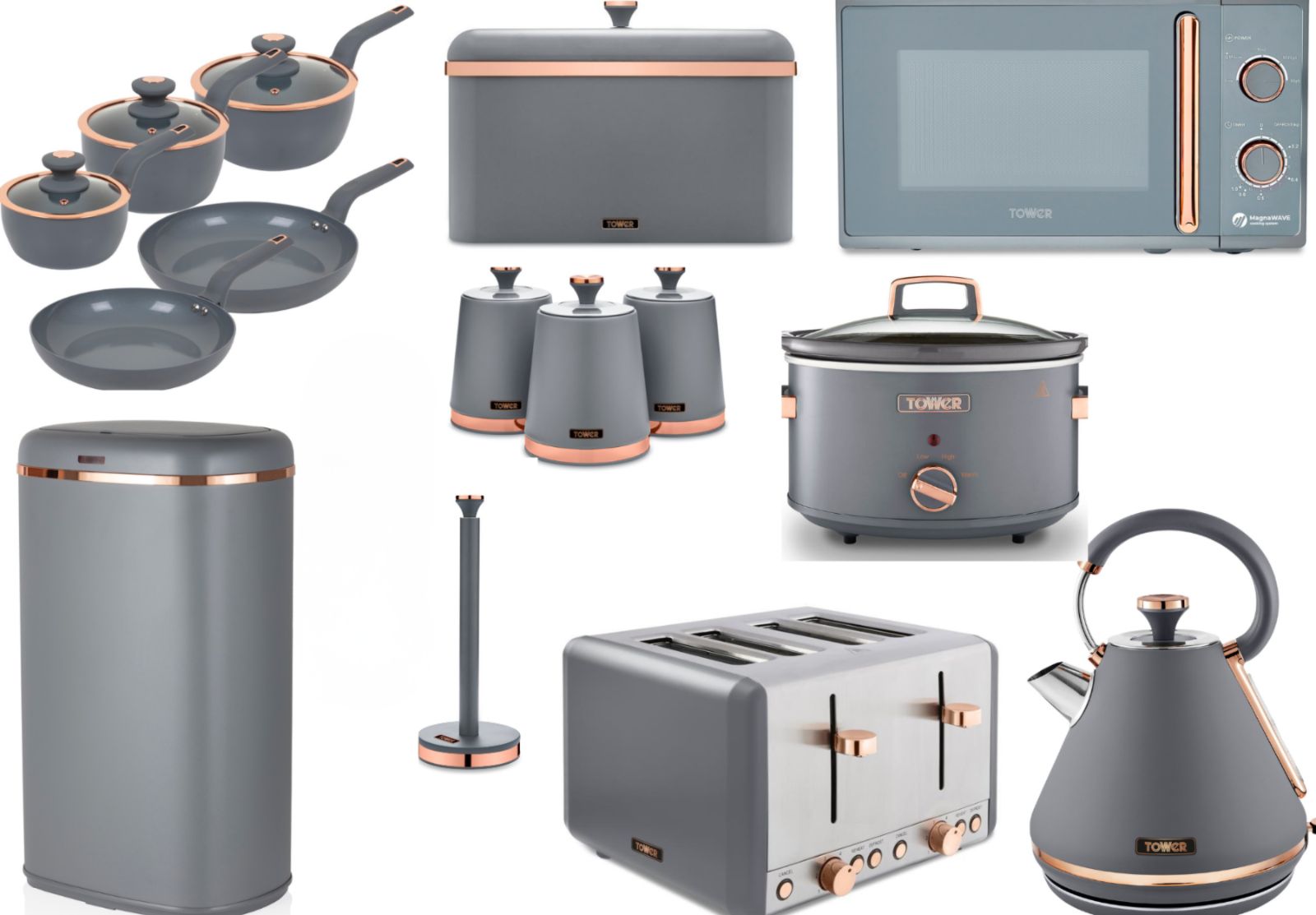 Tower Cavaletto Complete Kitchen Set of 15 Items Grey & Rose Gold 3 Yr Guarantee0