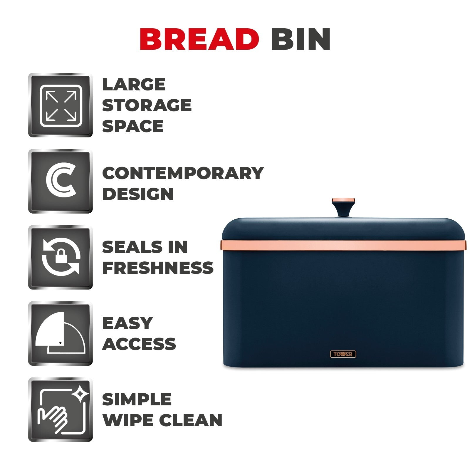 Tower Cavaletto Blue Bread Bin Canisters Kitchen Roll Holder Kitchen Storage Set8