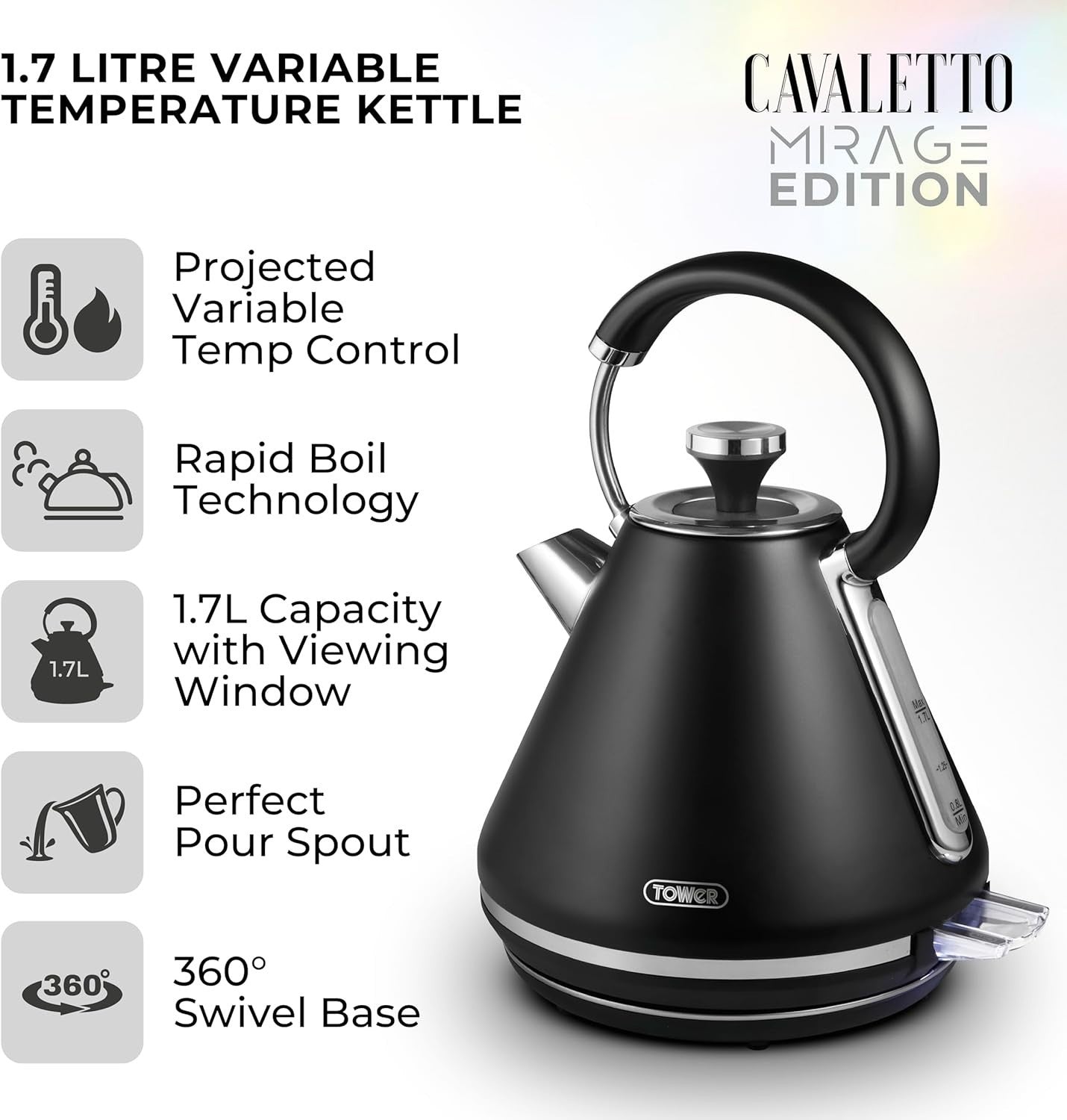 Tower Mirage Black Digital Kettle Variable Temperature Control T10087BLK4