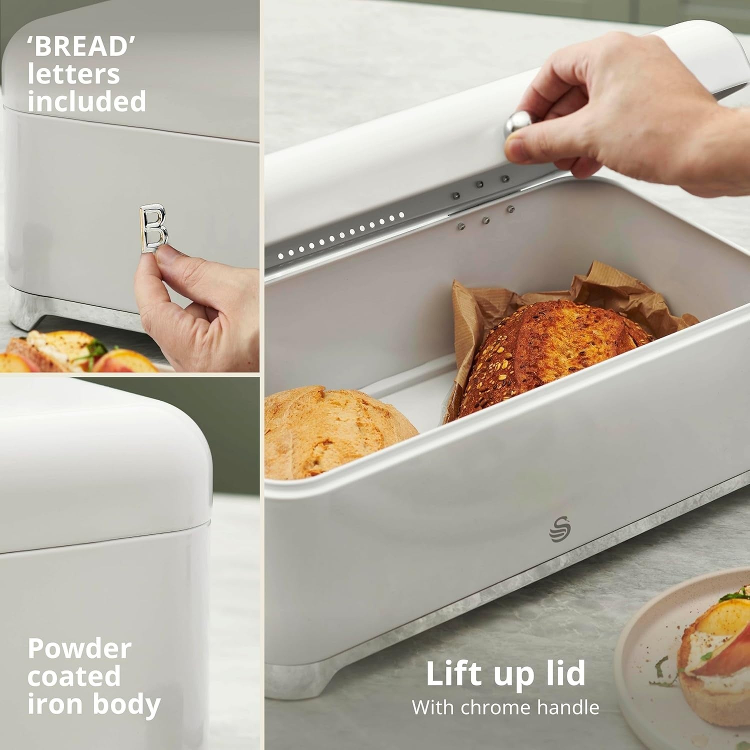 Swan Solace White Breadbin Canisters Kitchen Roll Holder Storage Set Chrome Trim4