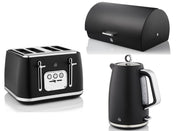 Swan Serenity Black 1.7L 3KW Kettle, 4 Slice Toaster & Bread Bin. Striking Design Matching Swan Kitchen Set with a Sleek Black Finish
