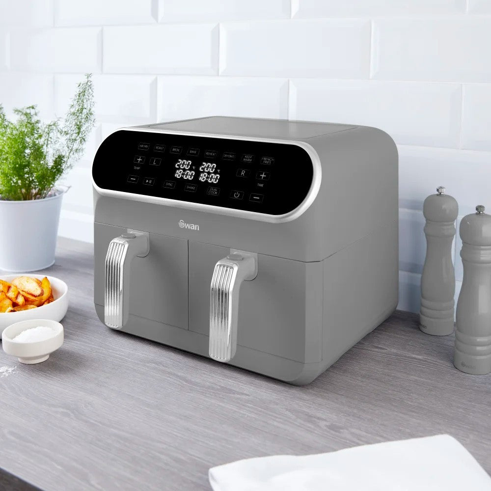 Swan Retro Revive Grey Kettle 4 Slice Toaster & 8L Dual Basket Air Fryer Bundle3