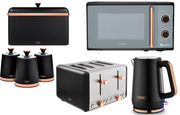 Tower Cavaletto Black Jug Kettle Toaster Microwave Breadbin Canisters Set0