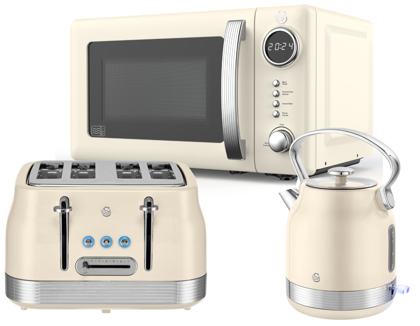 Swan Retro Revive Cream Stovetop Kettle Toaster Microwave Kitchen Bundle Set0