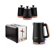 Tower Cavaletto Kettle, 2 Slice Toaster and 3 Canisters Black Rose Gold0