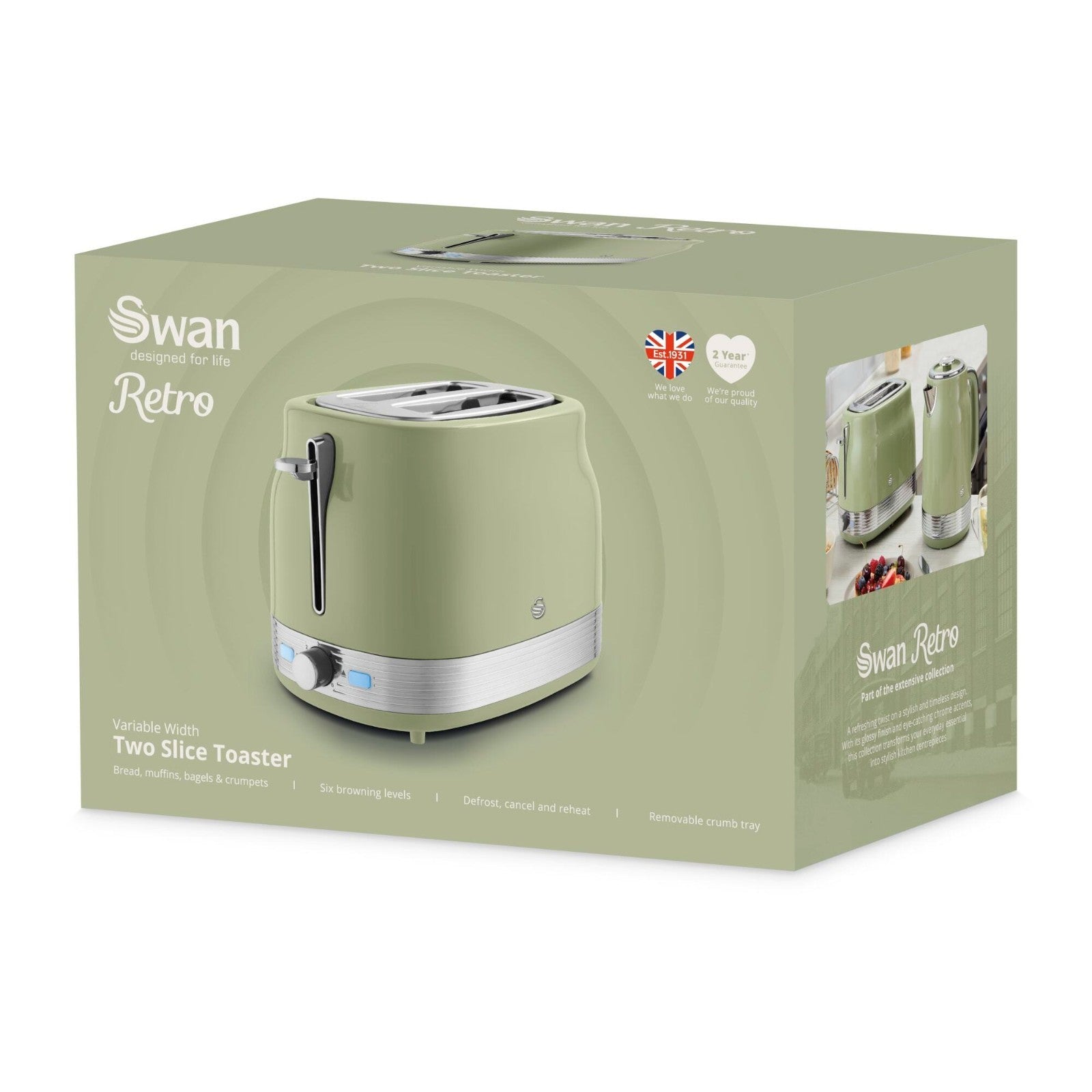 Swan Retro Revive Green Stovetop Design Kettle 2 Slice Toaster & Microwave Set10