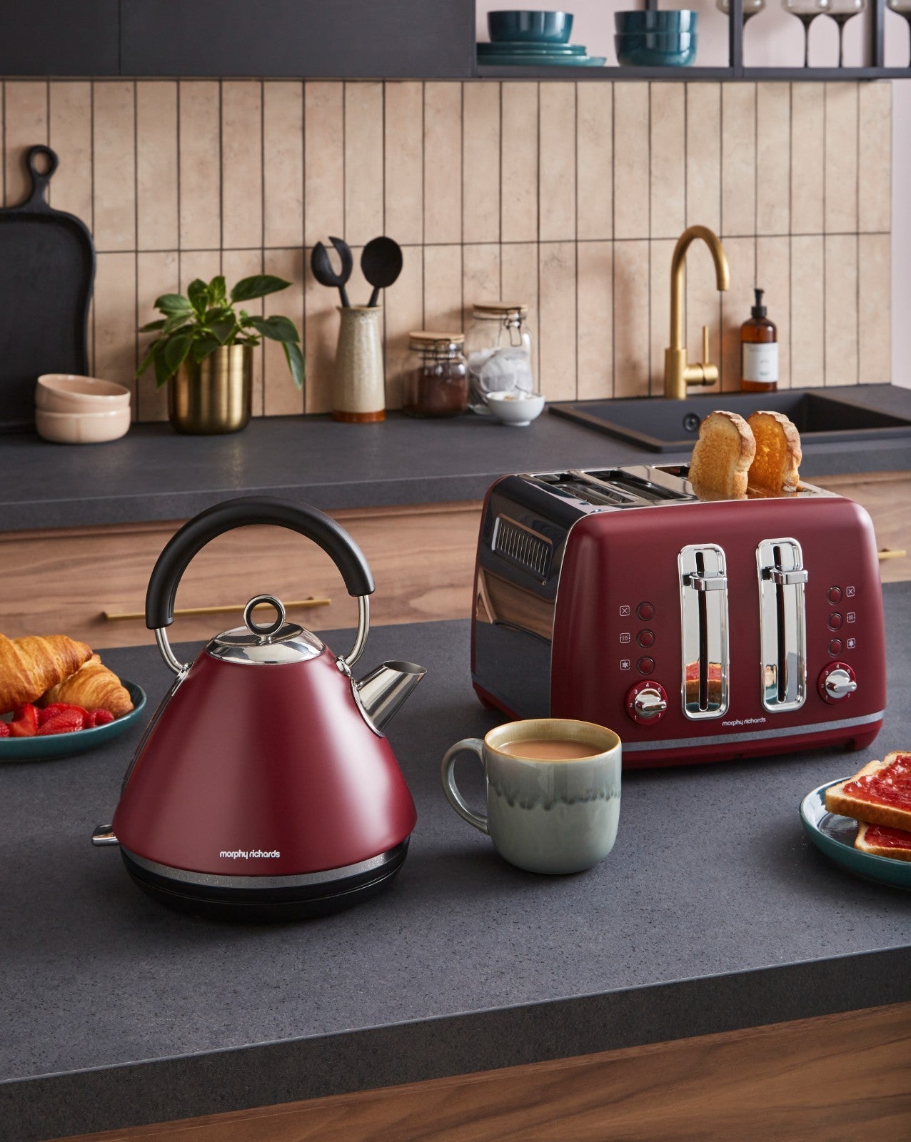 Morphy Richards Accents Rhubarb Kettle & 4 Slice Toaster Bundle Limited Edition2