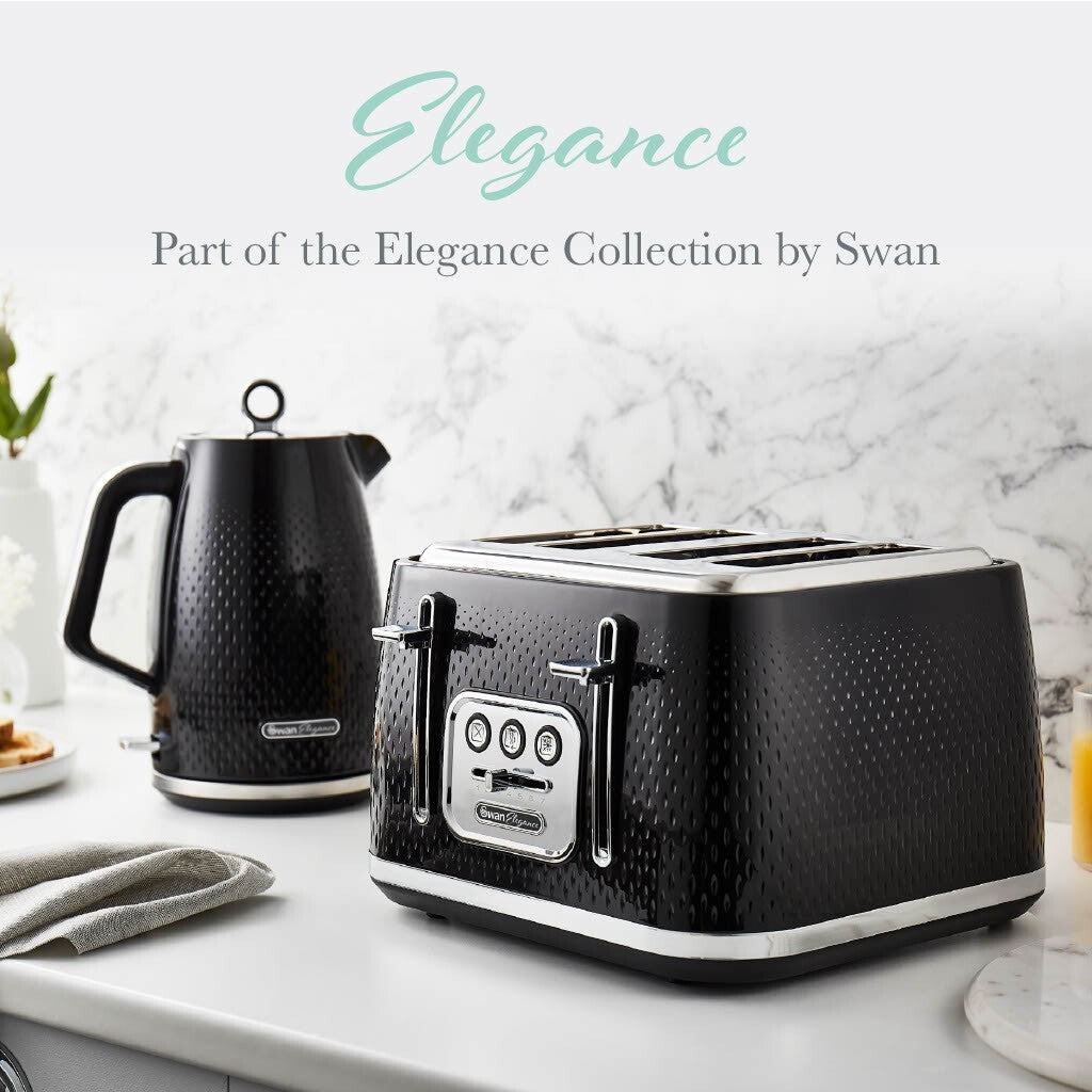 Swan Elegance Kettle, 4 Slice Toaster & 800W 20L Digital Microwave Set in Black3