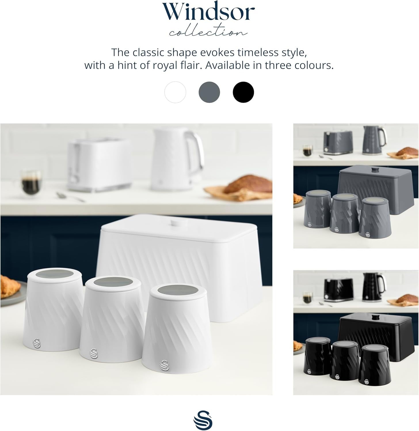 Swan Windsor White Breadbin and Canisters Matching Kitchen Storage Set8