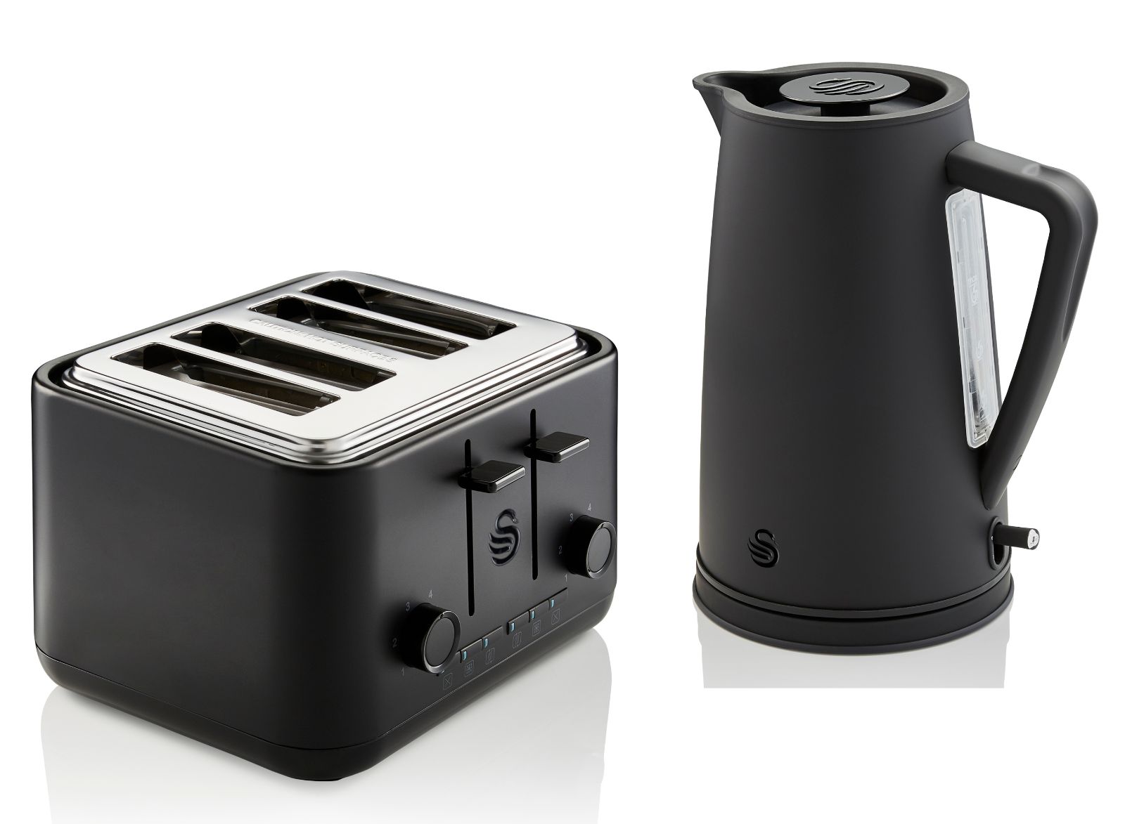 Swan Stealth 1.7L 3KW Kettle & 4 Slice Toaster Matching Set in Matte Black