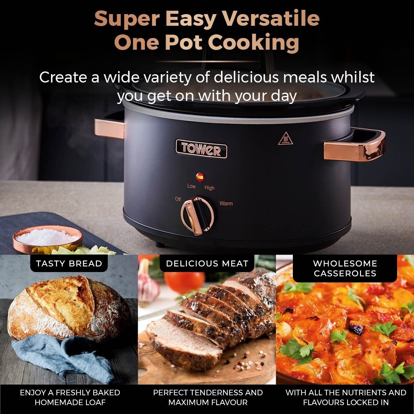 Tower Cavaletto Black Kettle Toaster Microwave Slow Cooker & Kitchen Storage Set9