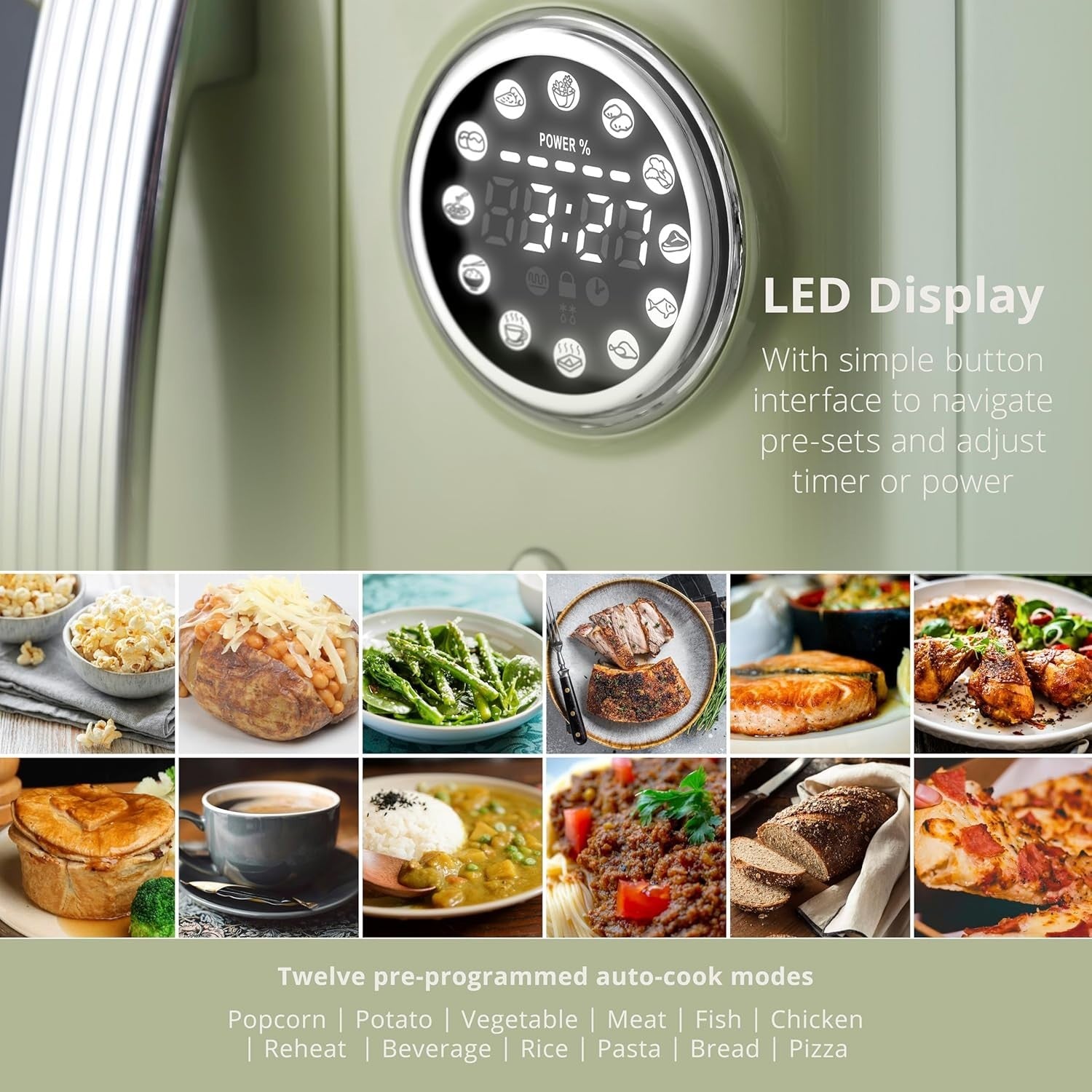 SWAN Retro Green Kettle Toaster Microwave Air Fryer Slow Cooker Kitchen Set10