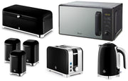 Swan Solace Black Kettle Toaster Microwave Breadbin & Canisters Kitchen Set0