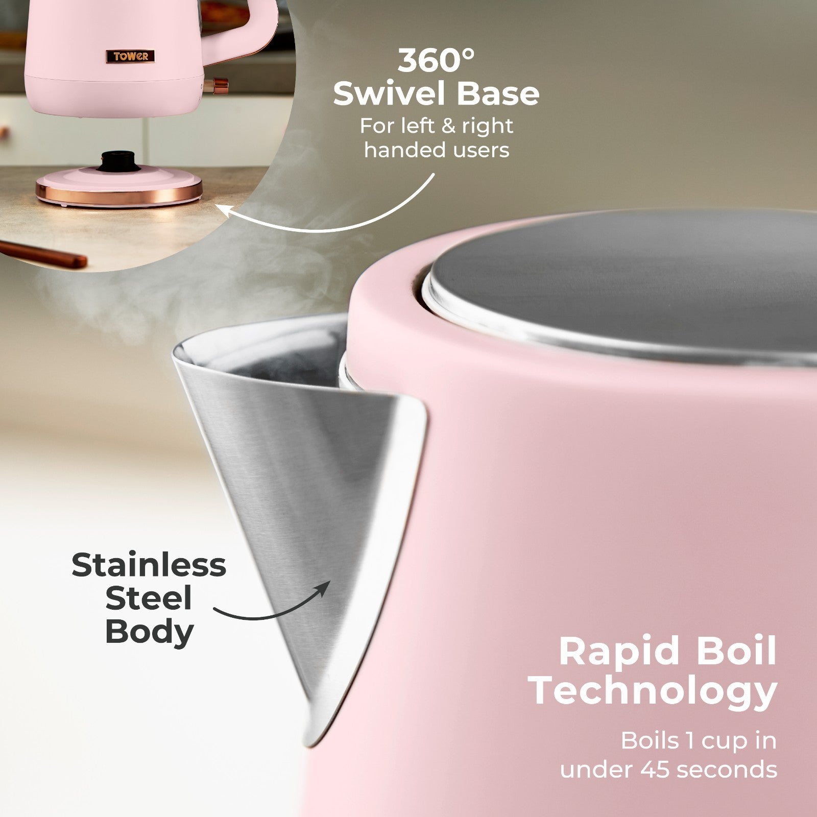 Tower Cavaletto Pink Kettle 2 Slice Toaster Breadbin Canisters Kitchen Set1