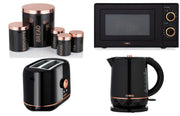 Tower Rose Gold & Black Kettle Toaster Microwave & 5 Piece Kitchen Storage Set
