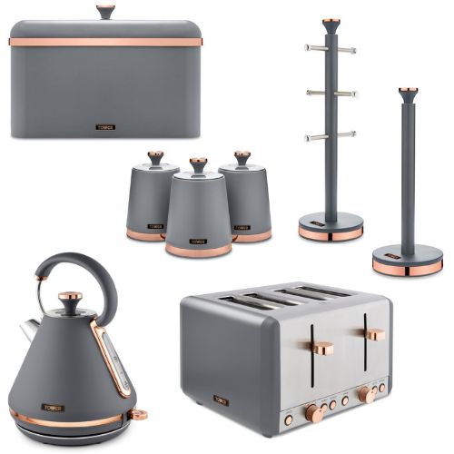 TOWER Cavaletto Grey Kettle Toaster & Kitchen Storage Accessories Set of 8