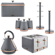 TOWER Cavaletto Grey Kettle Toaster & Kitchen Storage Accessories Set of 8