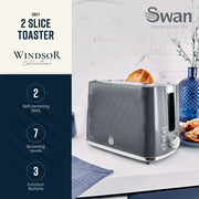 Swan Windsor Grey Kettle Toaster Breadbin Canisters Matching Kitchen Bundle Set5