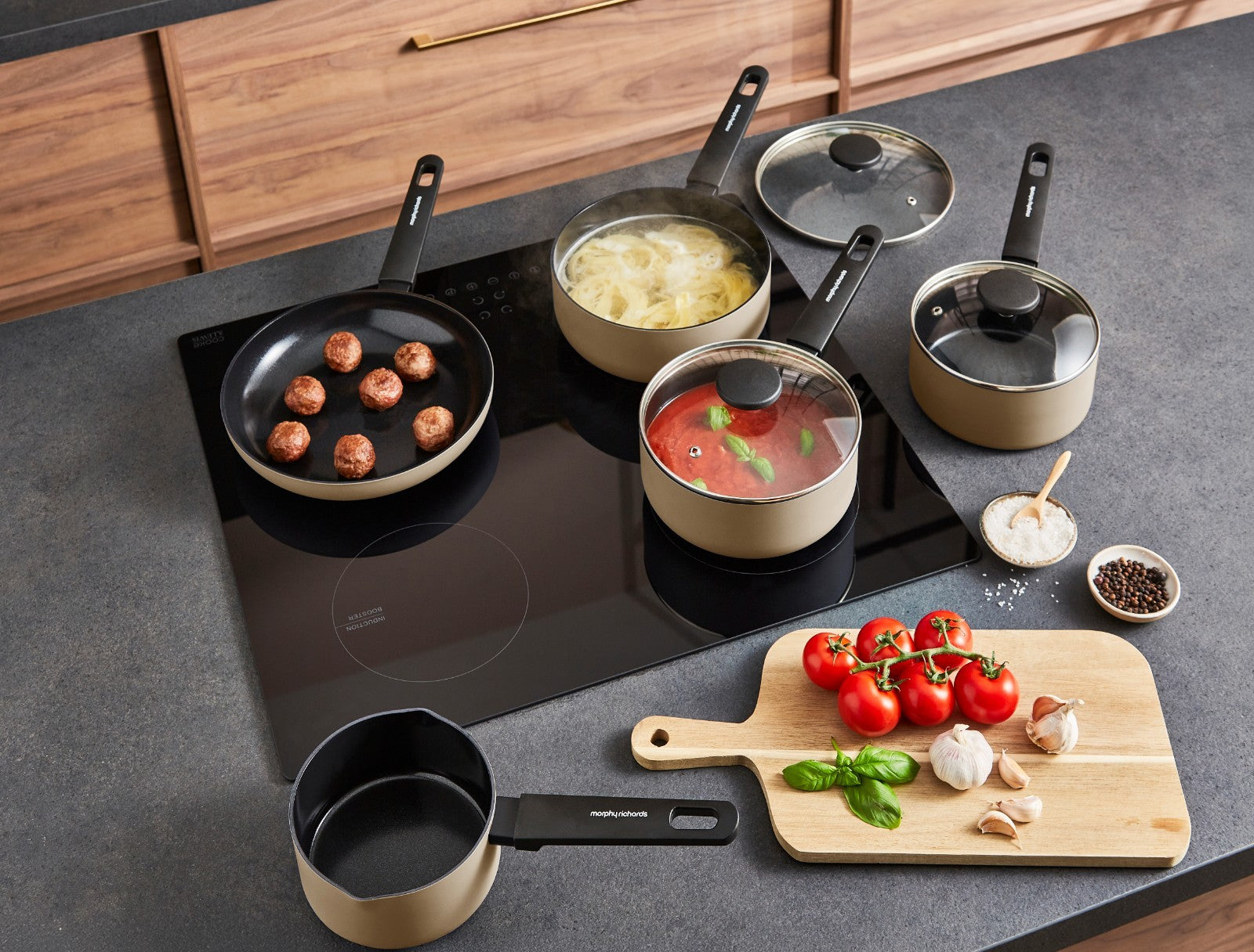 Morphy Richards Pan Set Cream Recycled Aluminium 5 Piece Cookware Set 8595043