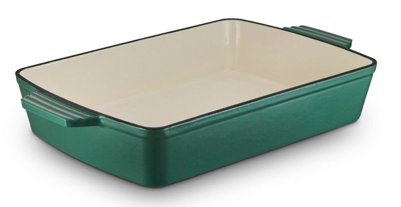 Barbary & Oak 39cm Cast Iron Rectangular Roaster in Green with 25 Year Guarantee