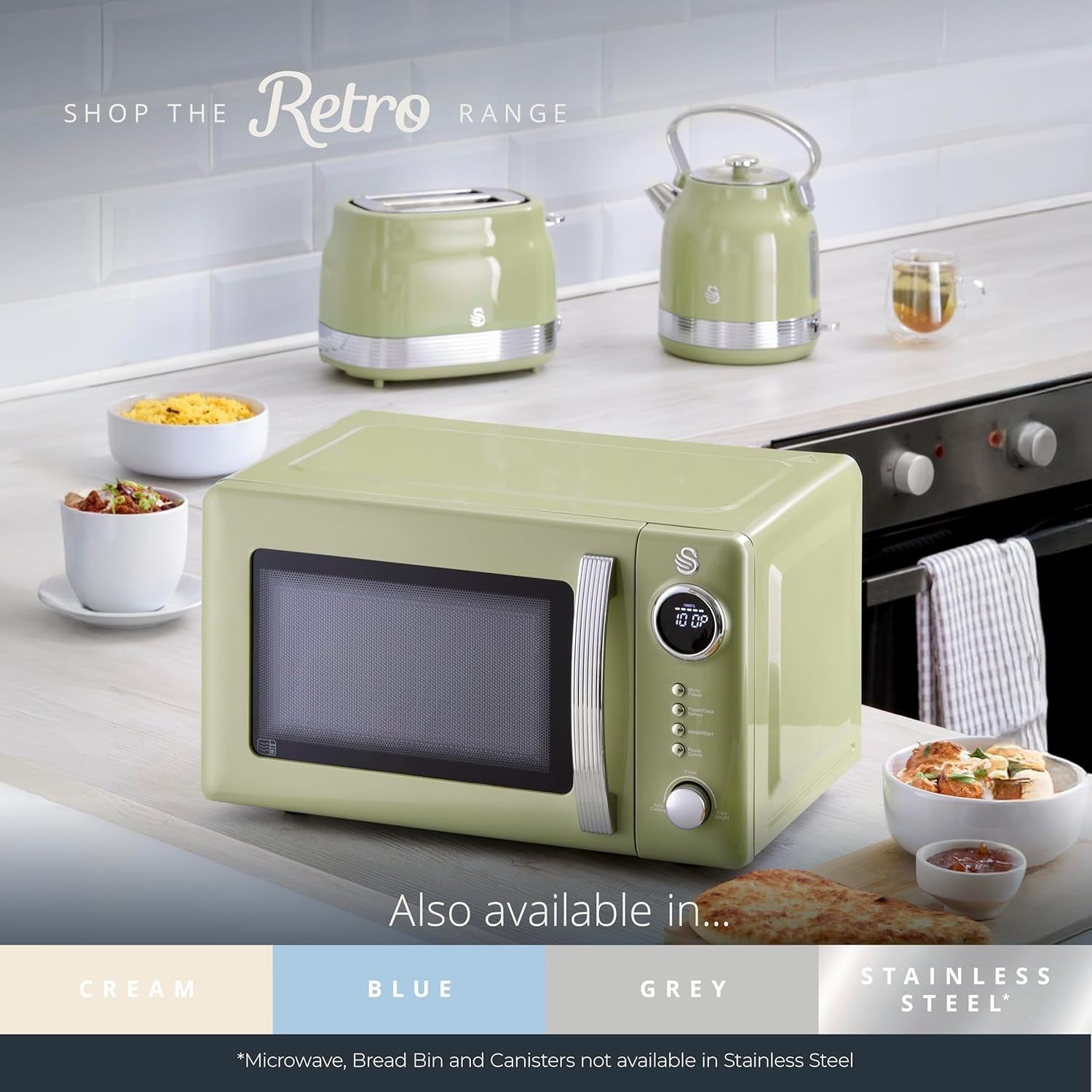 SWAN Retro Green Stovetop Kettle Toaster Microwave Air Fryer Slow Cooker11
