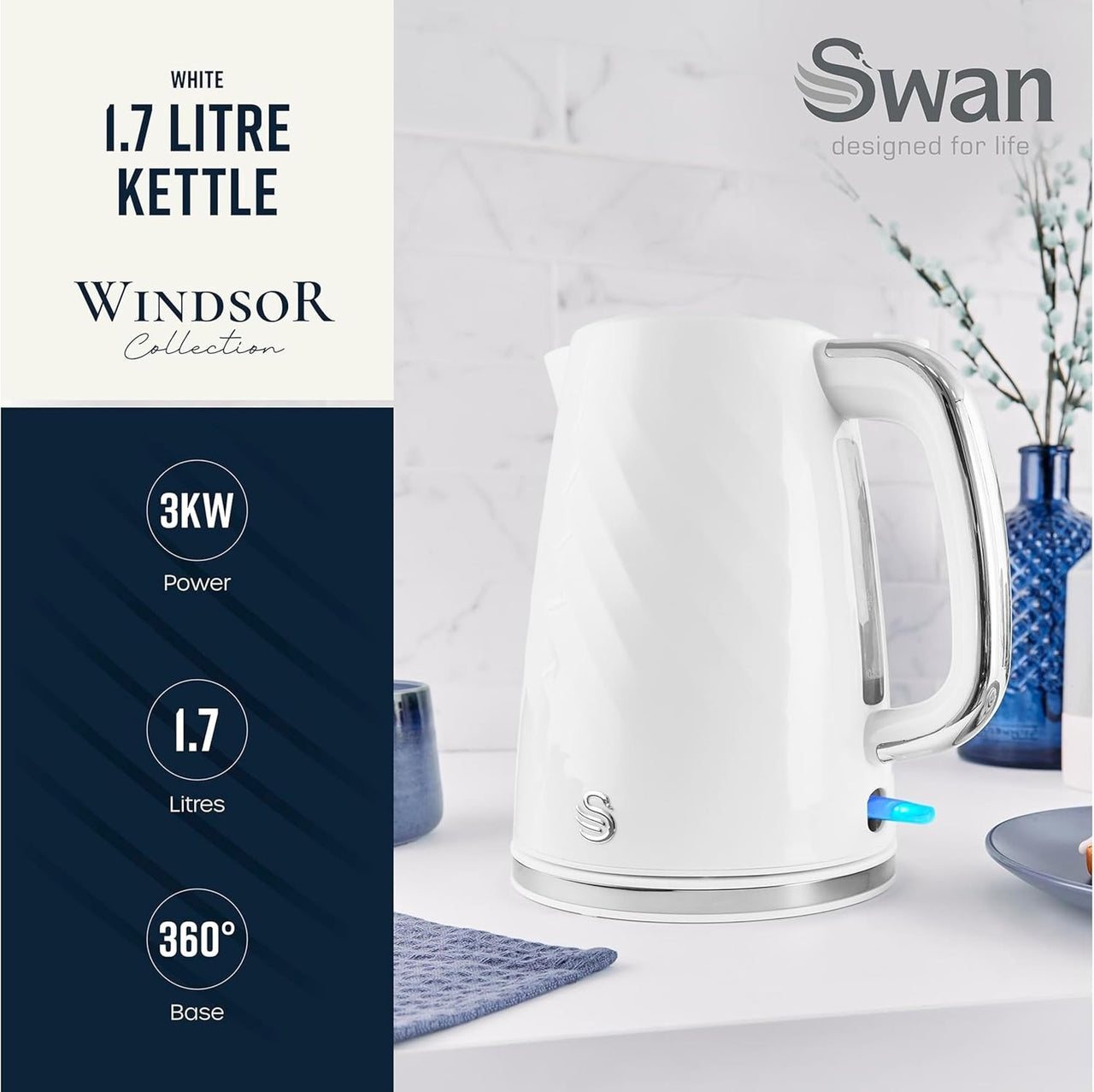 Swan Windsor White Kettle Toaster Microwave Breadbin Canisters Kitchen Bundle1