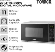 Tower Microwave White 20L 800W Digital 11 Power Levels 6 Auto Cook T24045WHT4