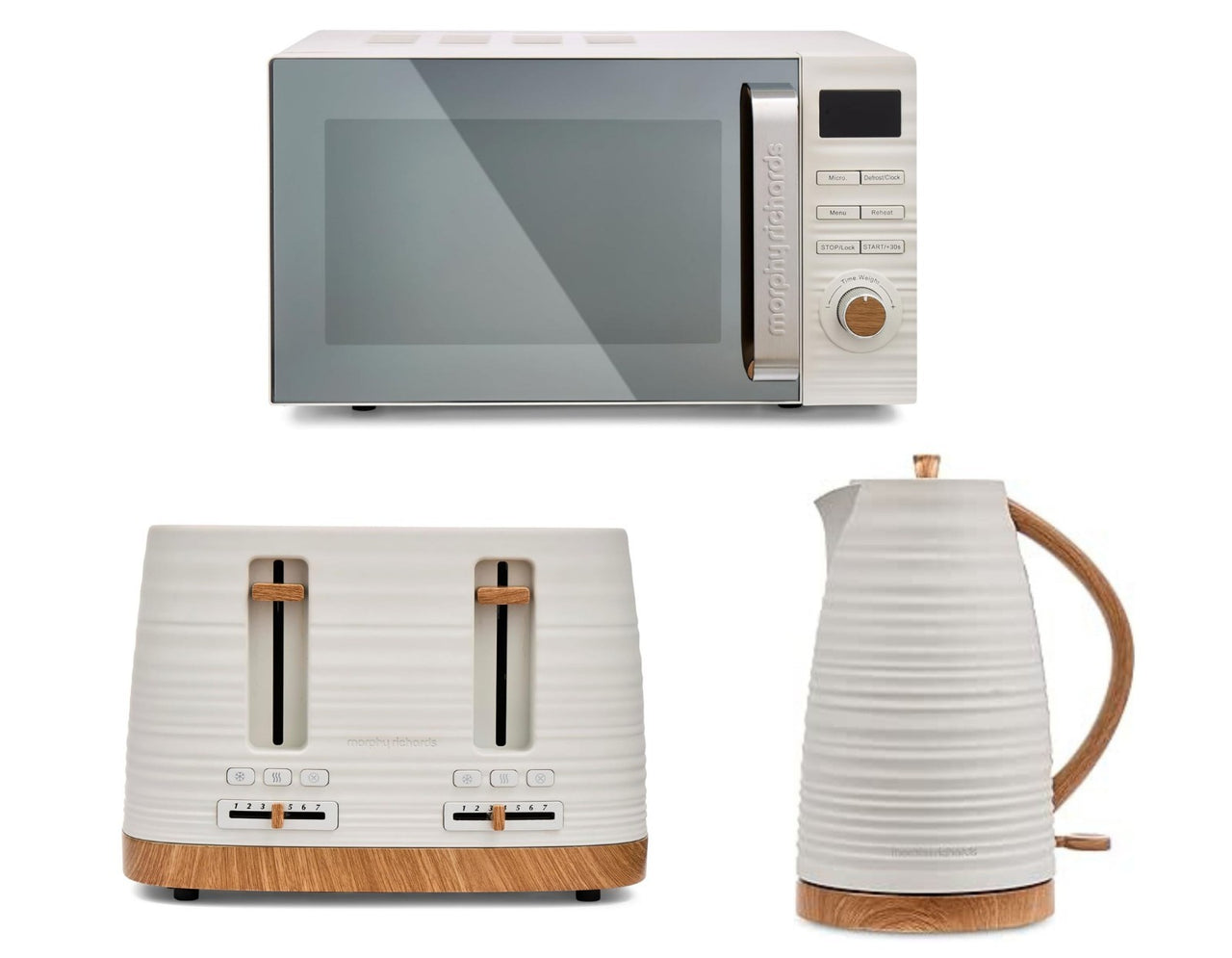 Morphy Richards Clay Kettle, 4 Slice Toaster and Microwave Set in China White0