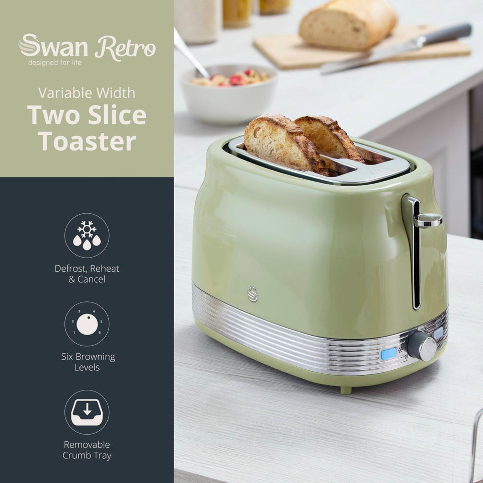 Swan Retro Revive Green Kettle 2 Slice Toaster Microwave Kitchen Set