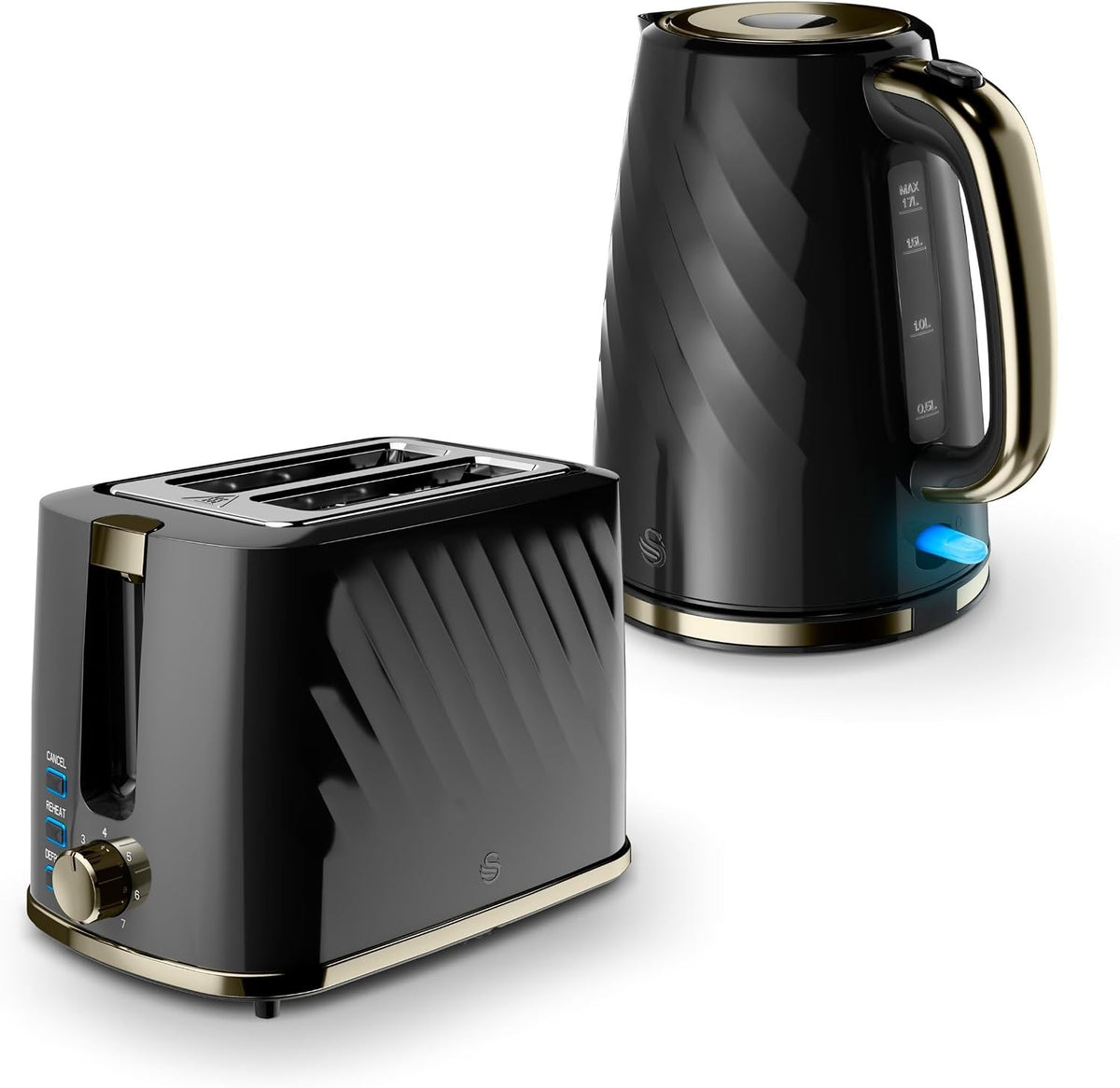 Swan Windsor Kettle and 2 Slice Toaster Set in Black and Gun Metal Brass0