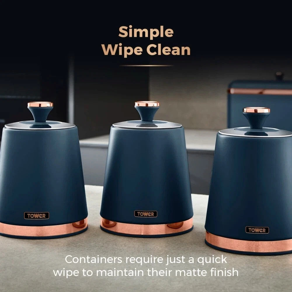 Tower Cavaletto Kettle, 2 Slice Toaster, 3 Canisters, Bread Bin &Towel Pole Blue10
