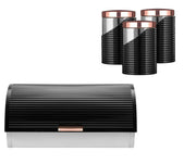 Tower Linear Bread bin & Canister Set - Tea, Coffee, Sugar, Bread Black & Rose Gold