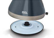 Morphy Richards Venture Retro Basalt 1.5L 3KW Pyramid Kettle & 4 Slice Toaster. Elegant Matching Retro Style Set in Grey/Blue Colour