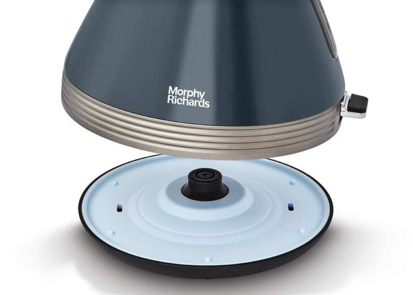 Morphy Richards Venture Retro Basalt 1.5L 3KW Pyramid Kettle & 4 Slice Toaster. Elegant Matching Retro Style Set in Grey/Blue Colour