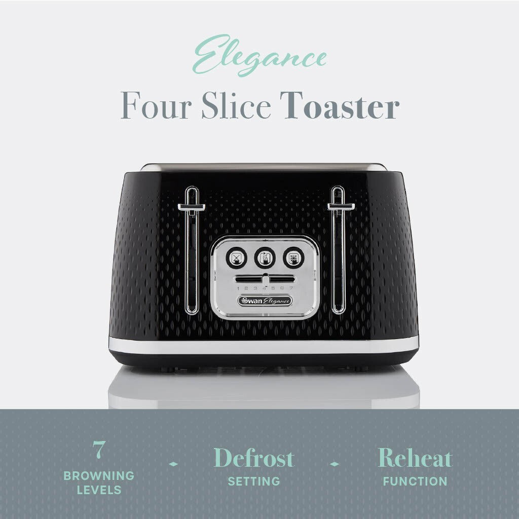 Swan Elegance Kettle, 4 Slice Toaster & 800W 20L Digital Microwave Set in Black6