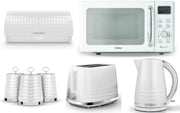 Tower Solitaire White 1.5L 3KW Kettle, 2 Slice Toaster, 800W 20L Digital Microwave  T24041WHT, Bread Bin & Canisters Matching Kitchen Set of 7