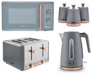 Tower Cavaletto Grey Jug Kettle 4 Slice Toaster Microwave & 3 Canisters Set