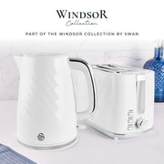 Swan Windsor White Kettle Toaster Microwave Set Textured Finish Chrome Accents4