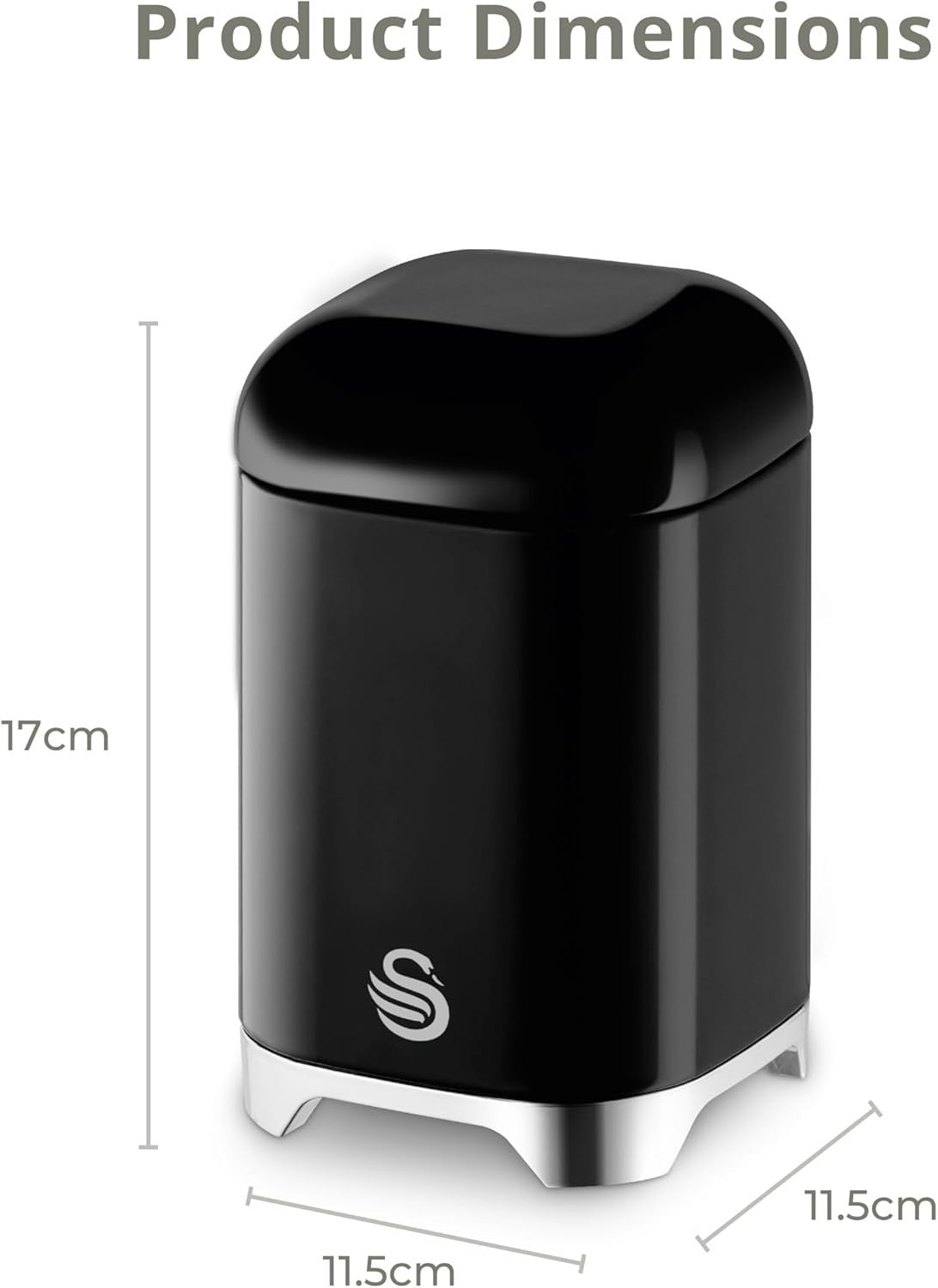 Swan Solace Black Breadbin & 3 Canisters Kitchen Storage Set Chrome Trim6