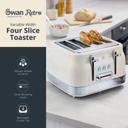 Swan Retro Revive Cream Stovetop Kettle Toaster Microwave Kitchen Bundle Set2