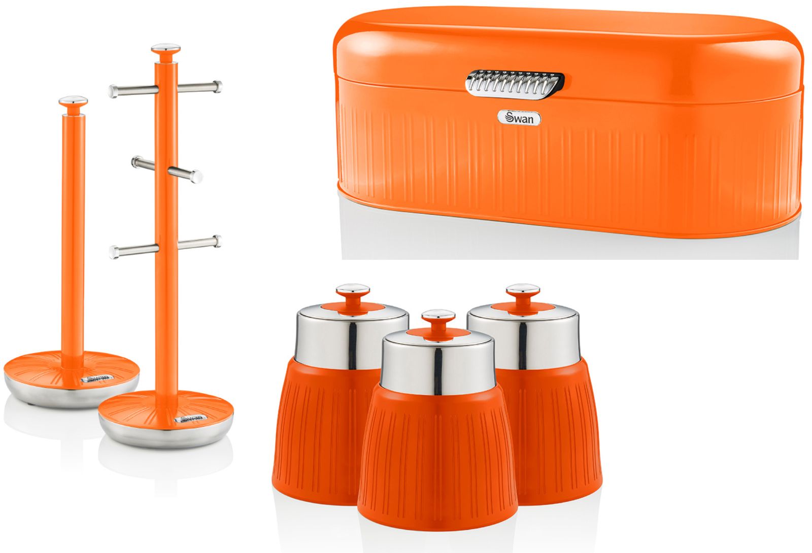 SWAN Retro Orange Bread Bin Canisters Mug Tree Towel Pole Kitchen Storage Set