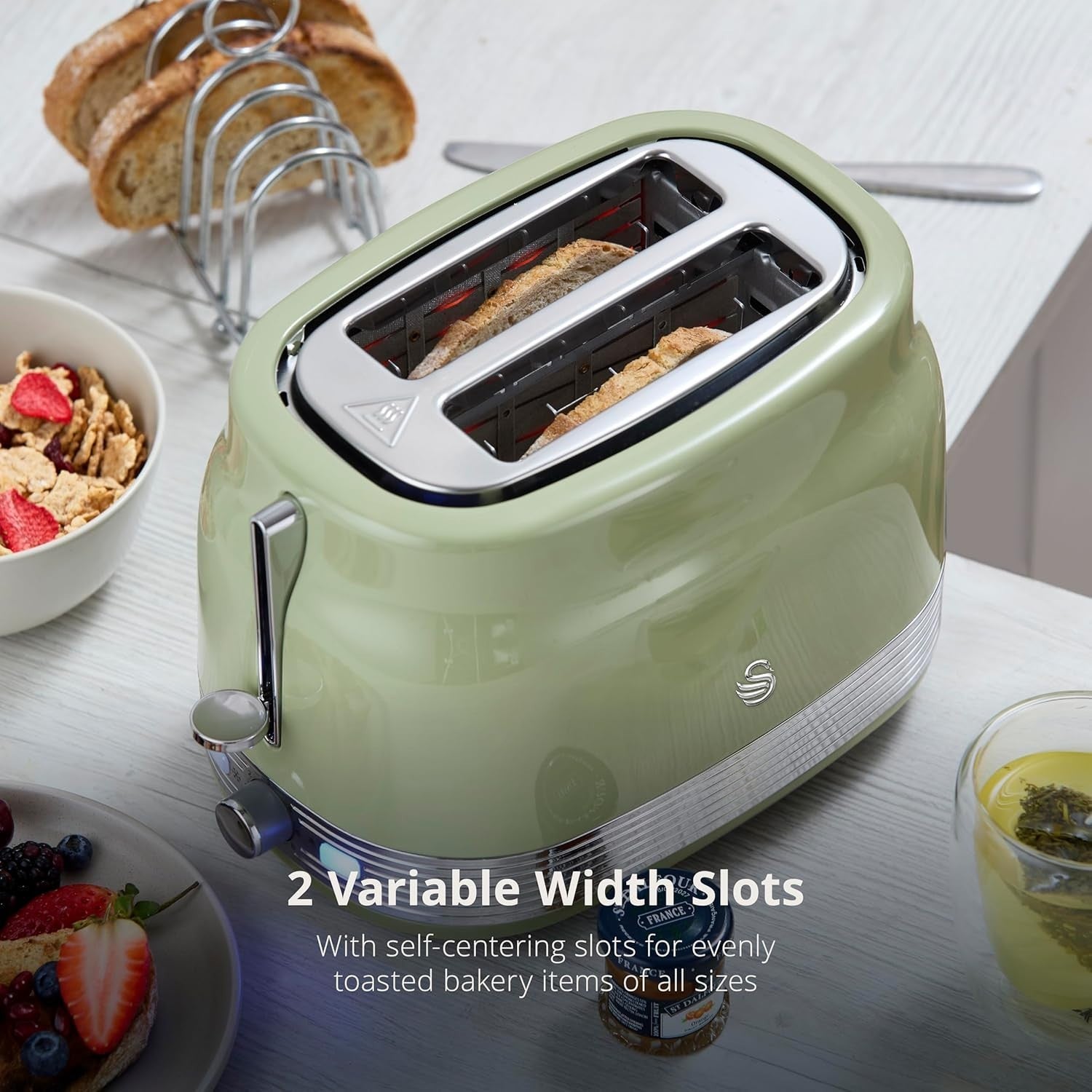 Swan Retro Revive Green Stovetop Design Kettle 2 Slice Toaster & Canisters Set5