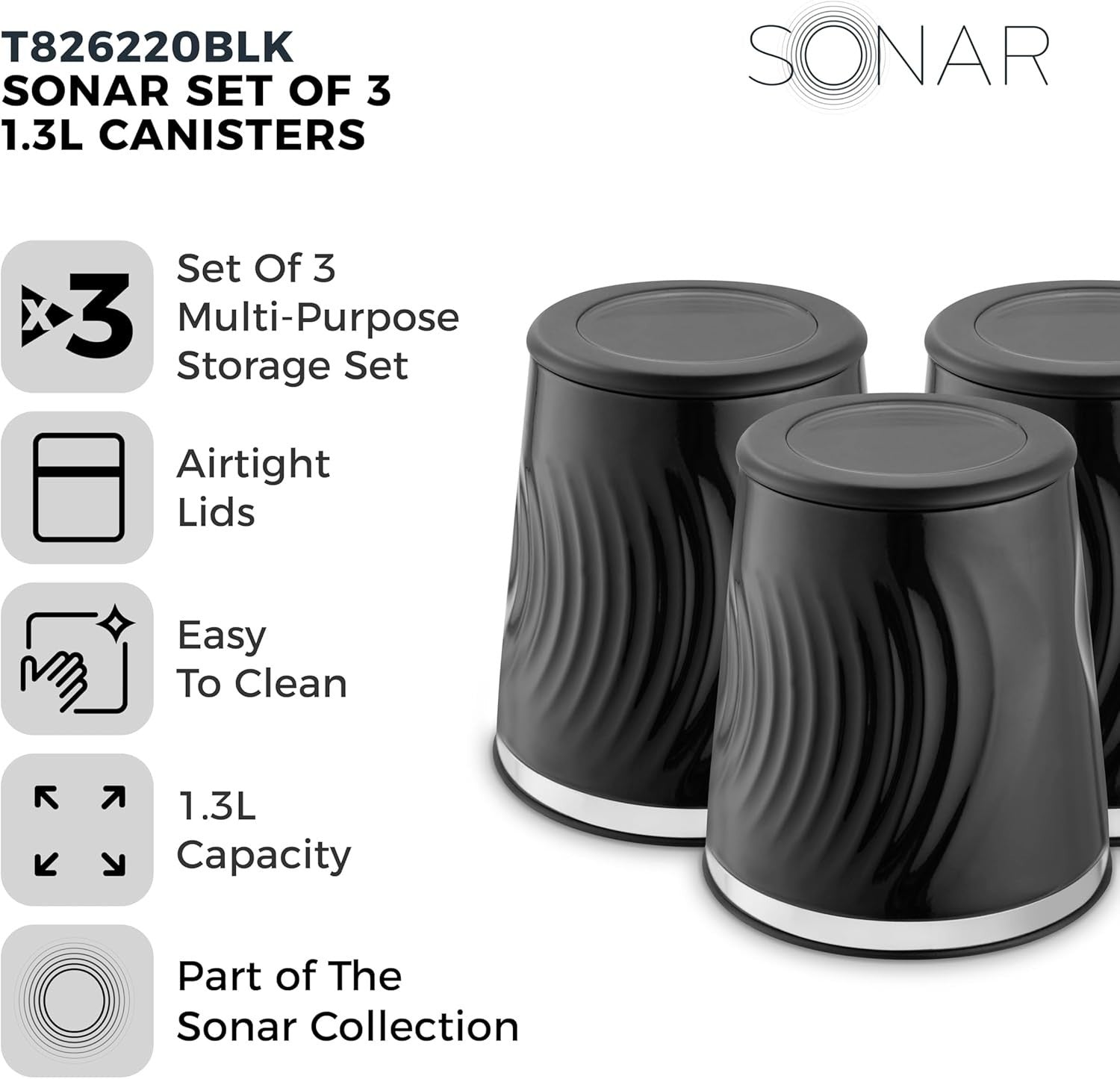 Tower Sonar Black Kettle 2 Slice Toaster Microwave & Canisters Kitchen Set18