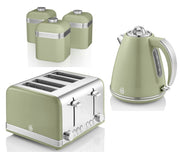 SWAN Retro Green 1.5L 3KW Jug Kettle, 4 Slice Toaster & 3 Canisters Retro Kitchen Set