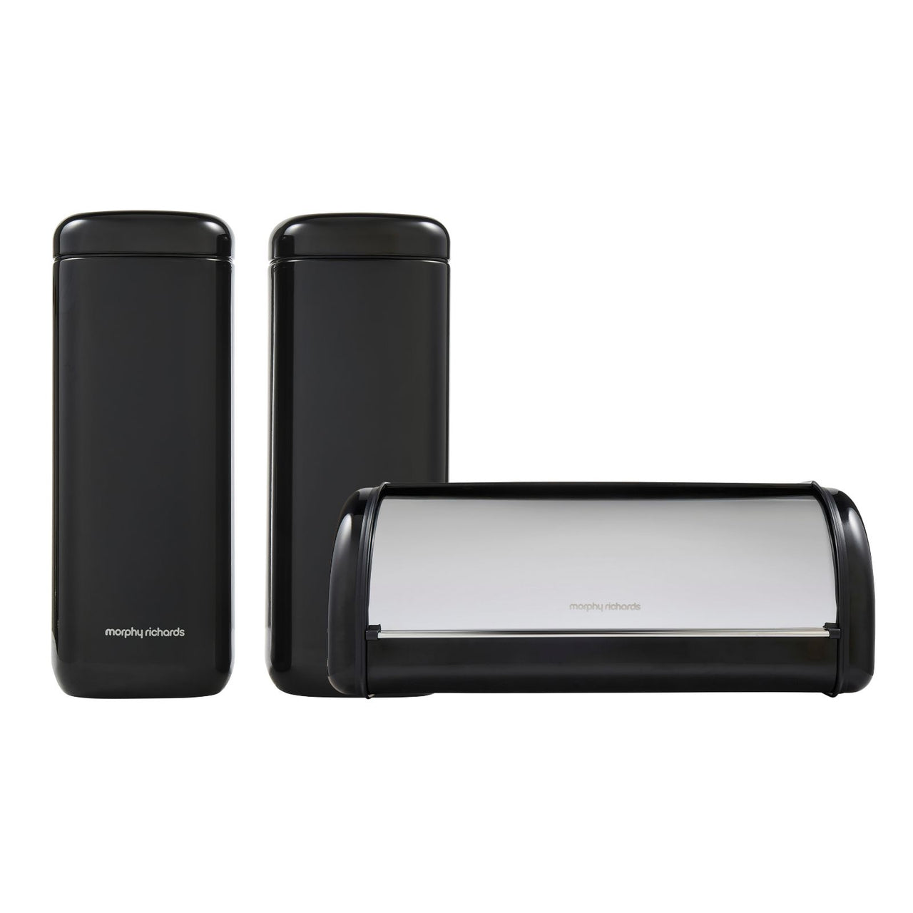 Morphy Richards Equip Black Large Roll Front Bread Bin & Large Storage Canisters0